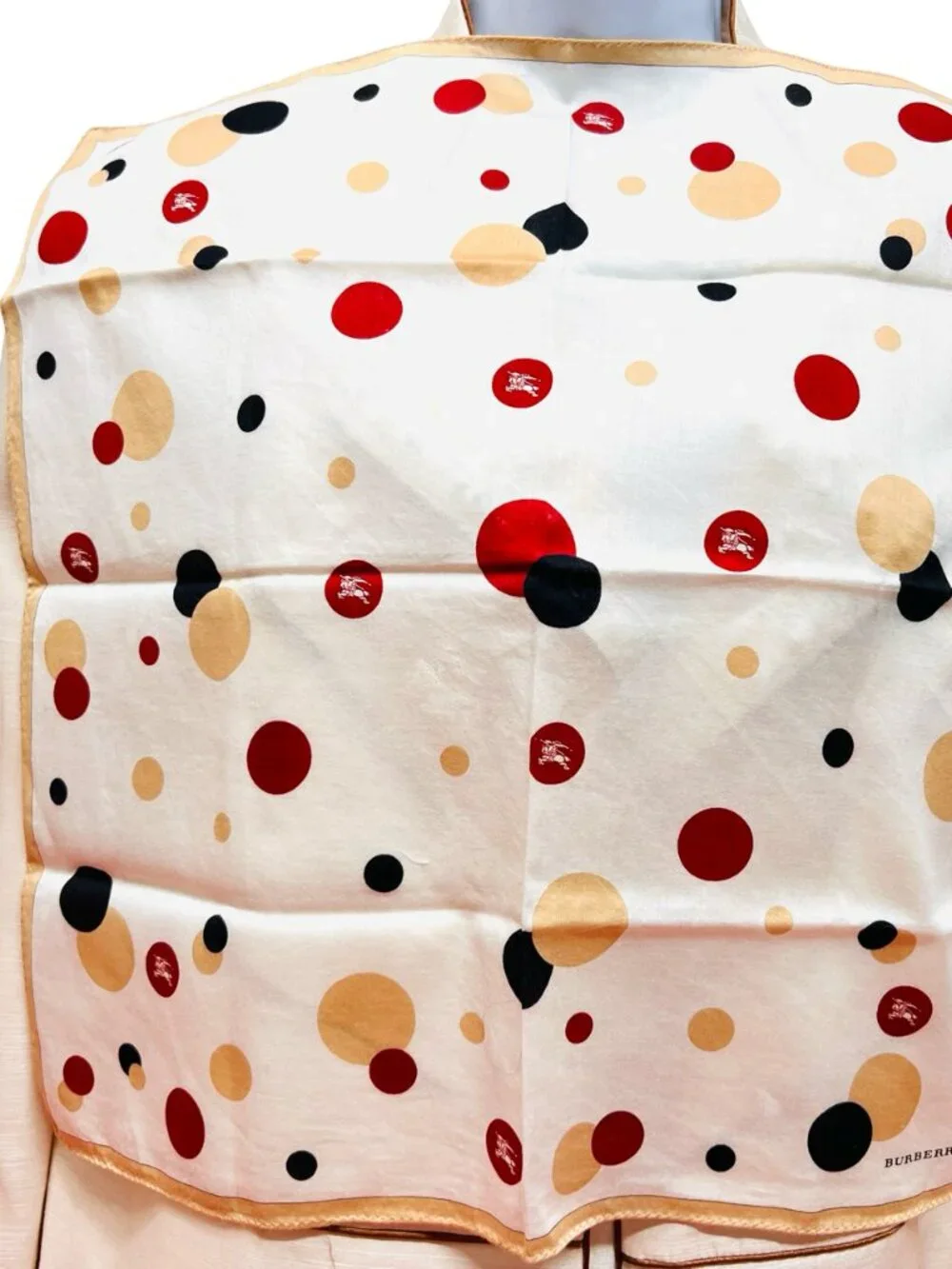 Burberrys Mini Scarf/Neck-kerchief 19.4" cotton Ivery black burgendy logo (81 - Picture 7 of 9